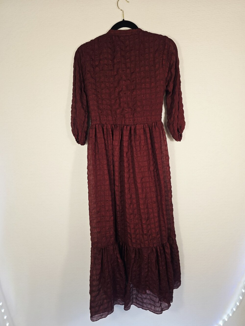 Sowears Modest Cottage Romantic Maroon L Sleeve Poly Maxi Dress. Ladies Small - Picture 10 of 11